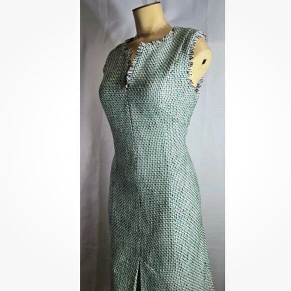 Karl Lagerfeld Green Tweed Fringe Sheath Dress Sz 12 - Picture 14 of 16